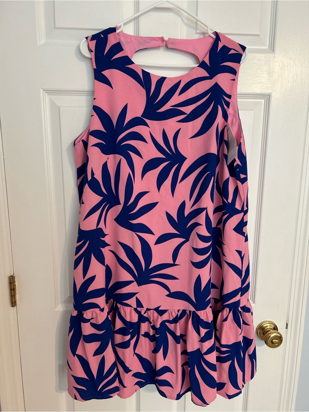 NWT Pretty Garden Sleeveless Pink Midi Dress with Navy Leaf Print